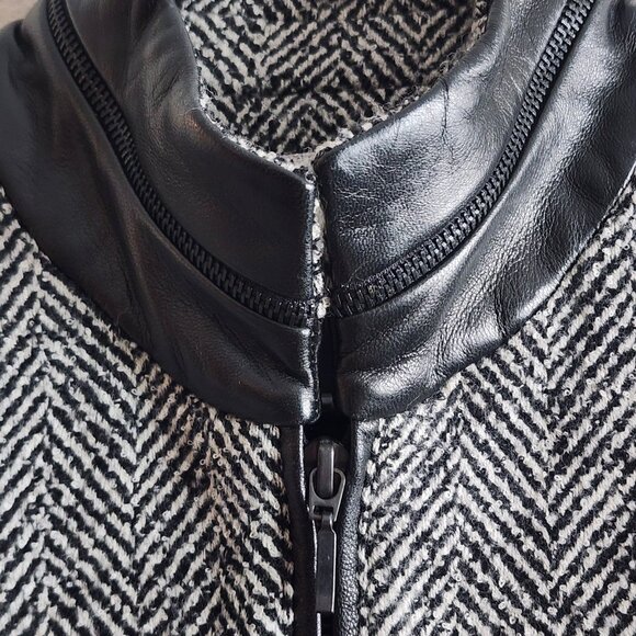 Alberto Makali Jacket Womens 12 Black White Wool Leather Moto Style Full Zip NWT - Picture 6 of 12